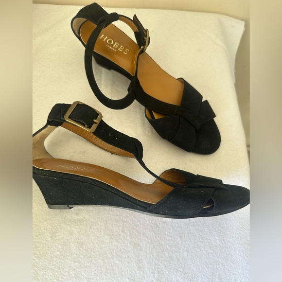 HOBBS London black low wedge suede leather sandals  size 37 7 - Picture 2 of 4
